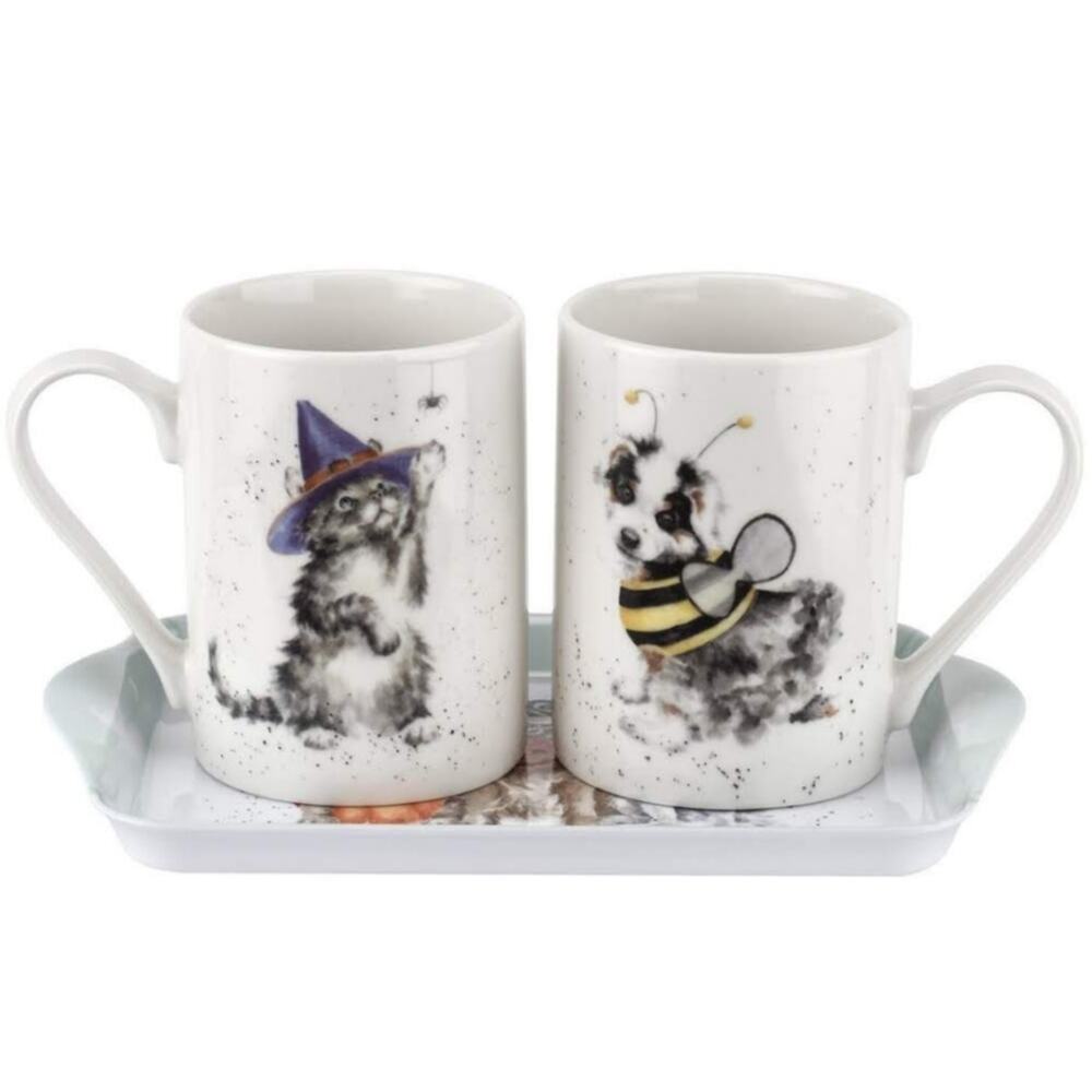 NWT Royal Worcester Mug Tray 3 pc set Trick Treat Dog Kitten Wrendale Halloween